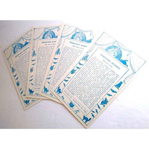4 Exhibit Horoscope Readings Fortune Teller Cards Bats Cats Witches May Vintage - Picture 3 of 4